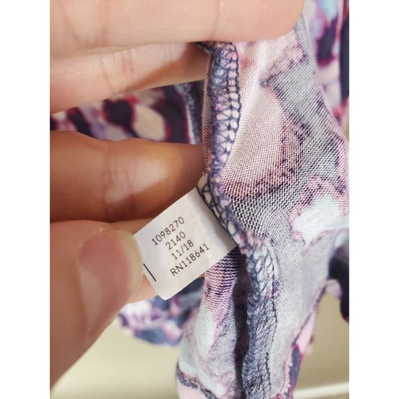 Livi Purple Watercolor Chest Cut-Out Blouse, Size 22/24 Mesh Design Rayon - Picture 3 of 7